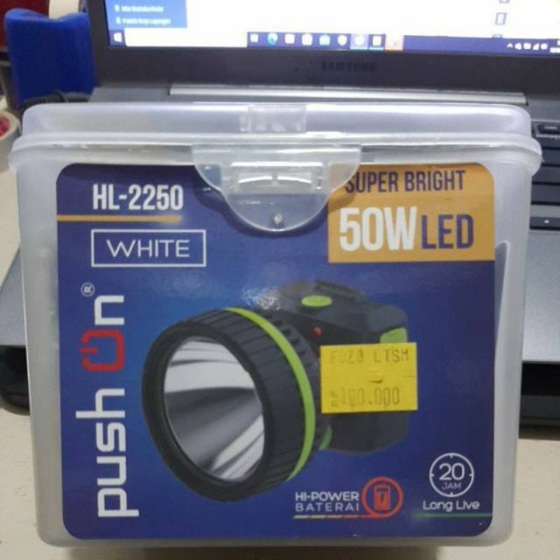 Senter Kepala Push On Original 50 Watt HL-2250 4000mah Super Terang