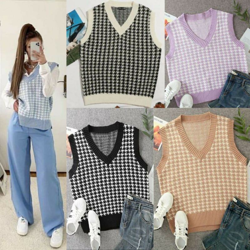 ROMPI HOUNDSTOOTH VEST_RAJUT KOREA_RAJUT MURAH/ rompi ootd/ rompi korea / rompi murah