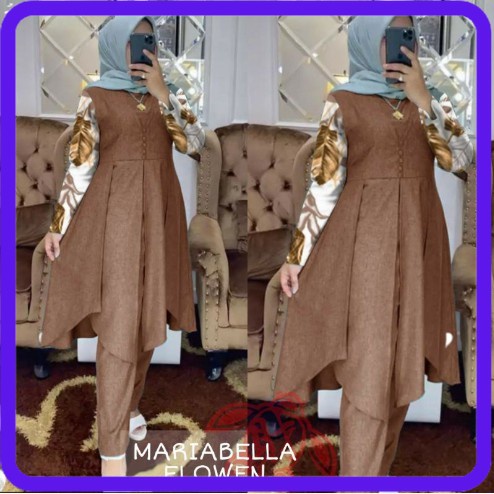 One set maria setelan celana model kondangan baju pesta cantik setcel tunik modern kekinian fit XL