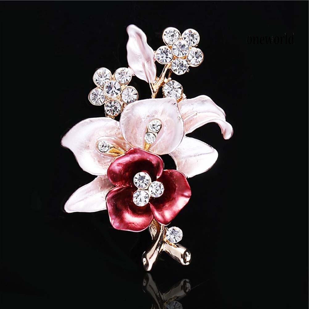 OW@ Elegant Women Rhinestone Flower Enamel Brooch Pin Cardigan Scarf Corsage Jewelry