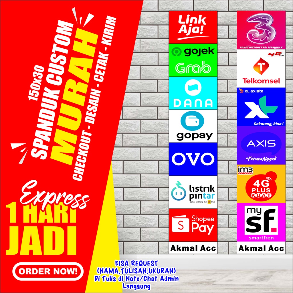 Banner TOP UP Pembayaran, SpandukTOP UP PULSA KONTER Pembayaran, ( Bayar Ditempat) 150x30cm 2pcs