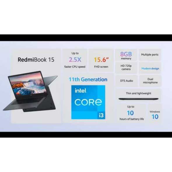 Laptop Xiaomi Redmibook 15 Intel core i3 1115G4 8GB 512GB FHD GRAPHICS WIN10HOME CHARCOAL GREY