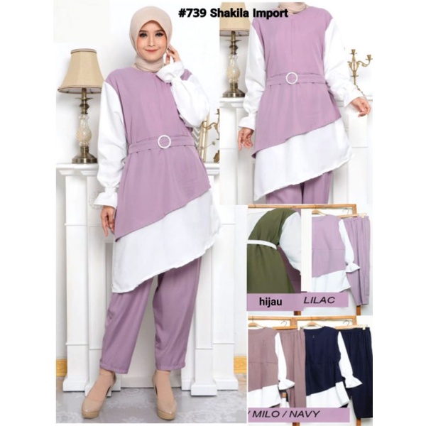 Gamis Tunik Stelan dengan Celana Premium Halus Dan Lembut 100% Bahan Shakila Import MURAH