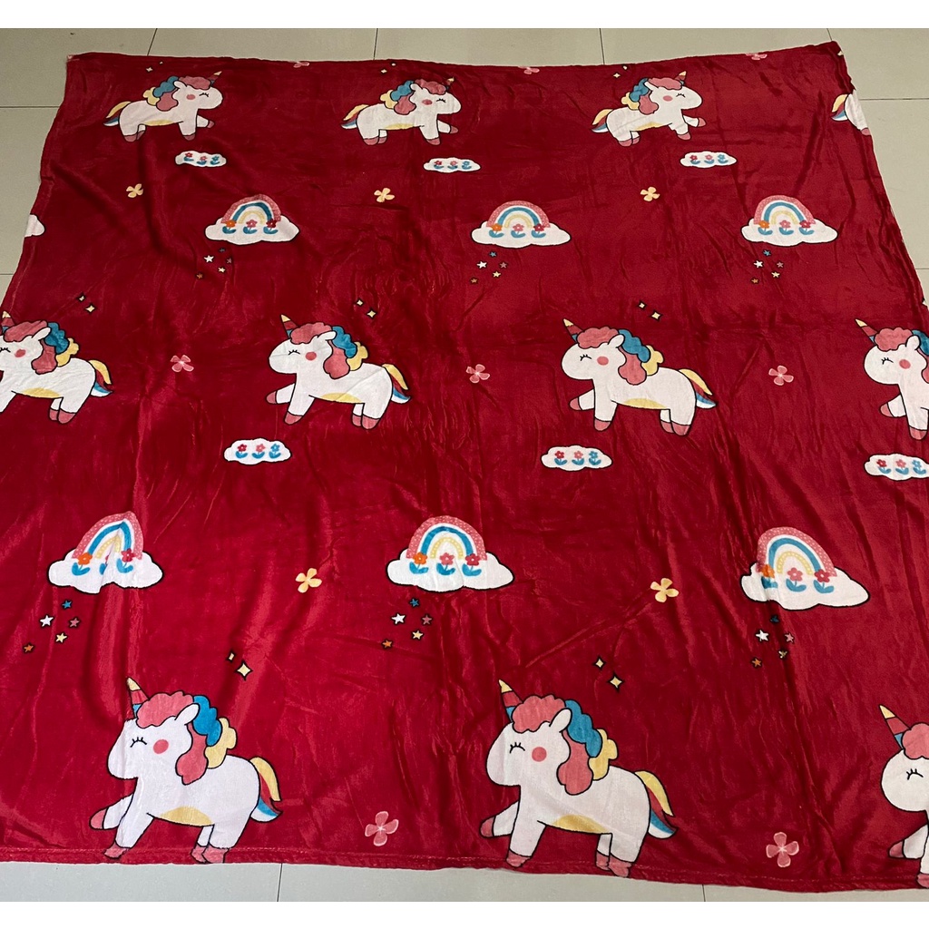 Selimut Bulu Halus Lembut Anak dan Dewasa Ukuran 200x200cm dan 180x200cm Kelinci Strawberry Cherry Bunga Unicorn Bear