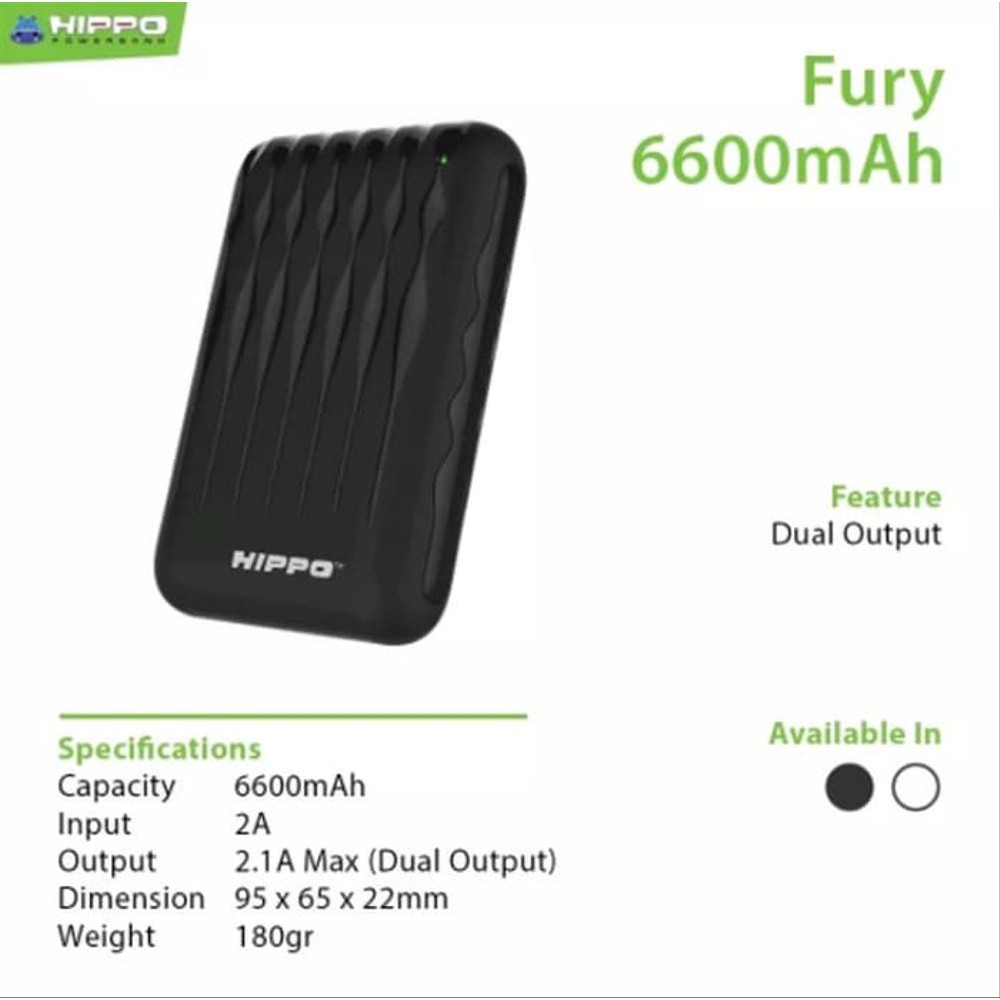 Hippo Power Bank Fury 6600MAH Simple Pack Powerbank 6600 MAh Original Ori Hipo