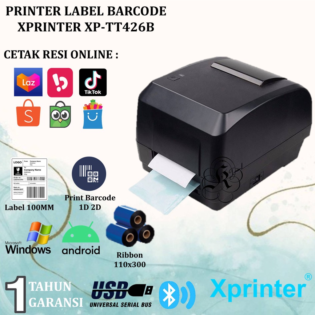 Xprinter XP-TT426B Printer Label Thermal Transfer &amp; Direct Thermal USB Bluetooth / USB LAN A6 110mm Ribbon 110x300 XP TT426 B