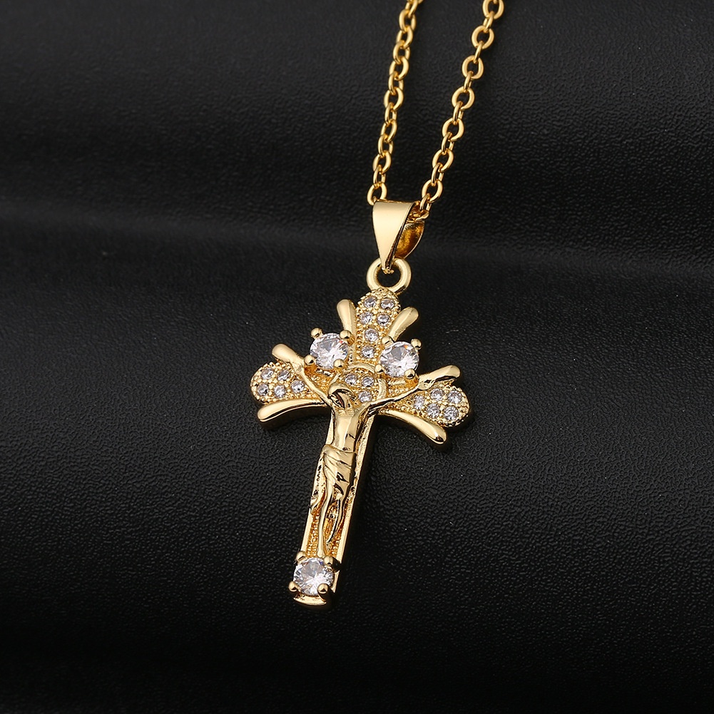 Eropa dan Amerika baru aksesoris tembaga mikro bertatahkan zircon kata berdiri Yesus pribadi gaya di