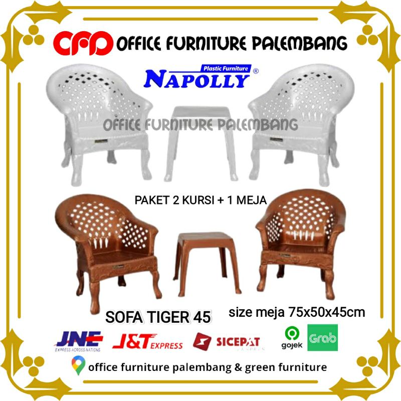 (cargo) paket 2 kursi + 1 meja plastik napolly tiger 45 kursi teras kursi taman sofa