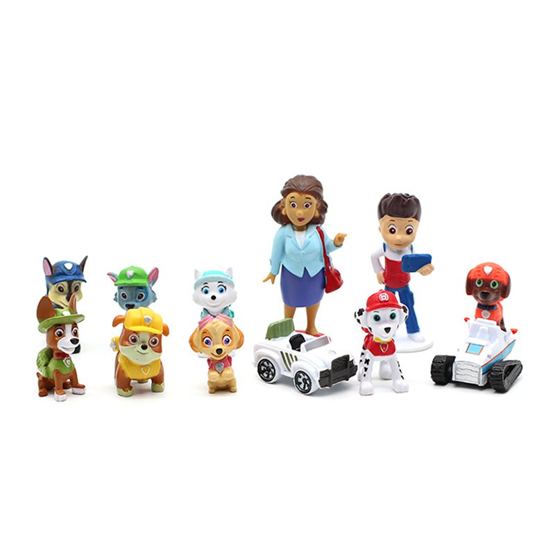 [Tersedia] 12pcs/set Paw Patrol Action Figure Mainan Ryder Marshall Chase Skye Zuma Boneka Bermain Set Balita Dekorasi Kue