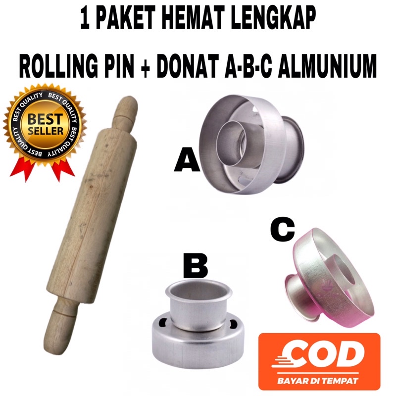 1 Set Cetakan Donat Pres + Rolling Pin Gilingan Adonan Cetakan Donat ABC Almunium Murah Anti Lengket