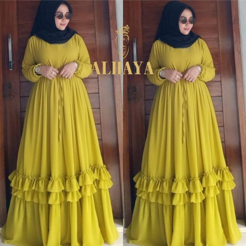 Gamis ceruty babydoll polos full remple keliling andara maxy polos gamis premium polos alhaya sabila
