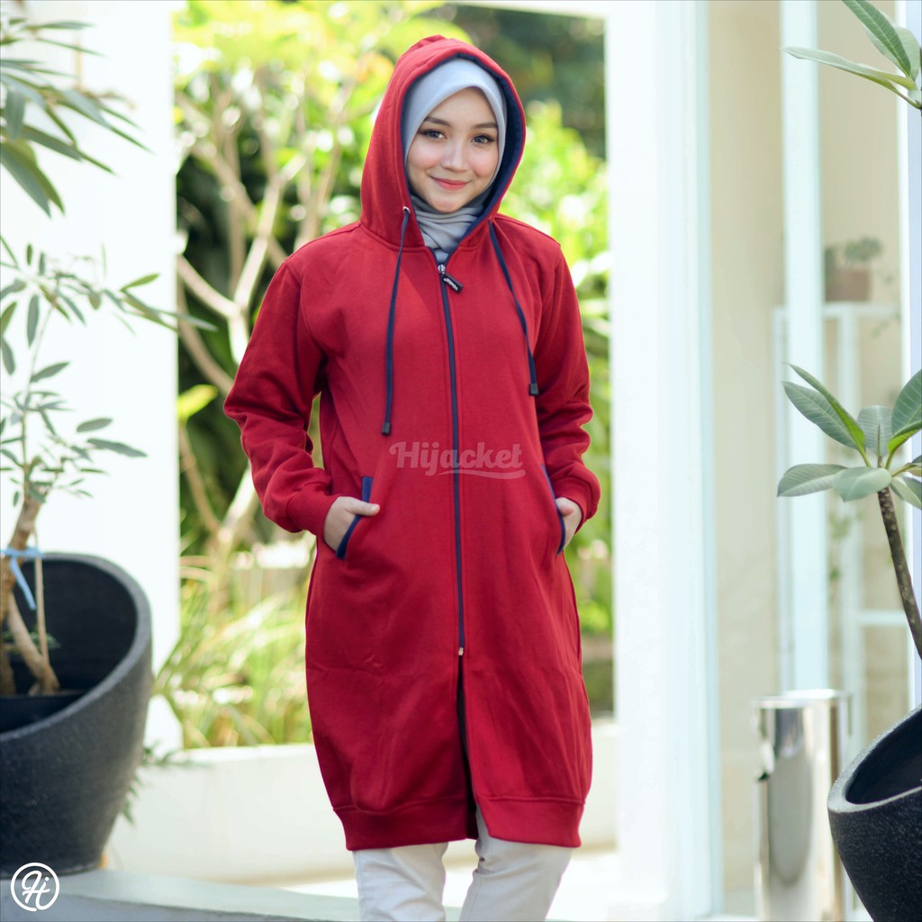 HIJACKET BASIC MERAH X NAVY - JAKET WANITA MUSLIMAH - JAKET PARKA WANITA MUSLIMAH-2