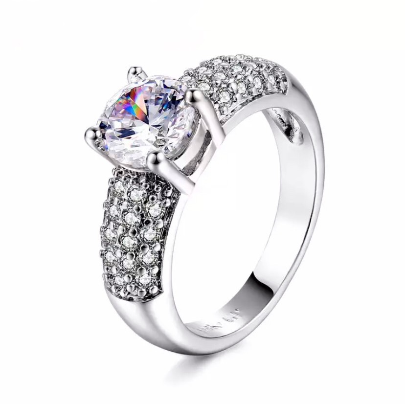 Cincin Cewek Wanita Lapis Emas Putih Permata Elegant Mewah Import ZY04 Berlian