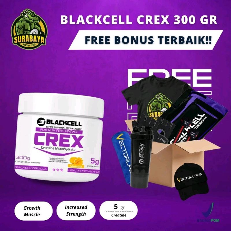 Creatine Monohydrate Blackcell Crex 300 Gram 60 Serving Suplemen Fitness ON Gym NOT Crevolene Provus Matrix BXN Xtreme