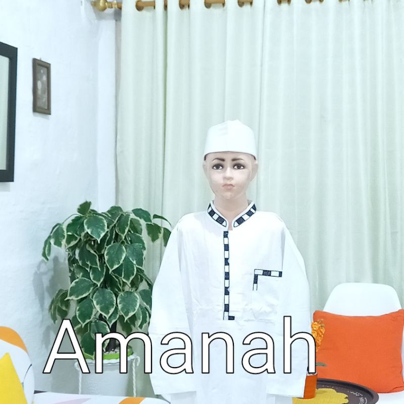 Gamis Koko Jubah Putih Anak 10-12 Tahun Bahan Katun Bordir Amanah 10,11,12