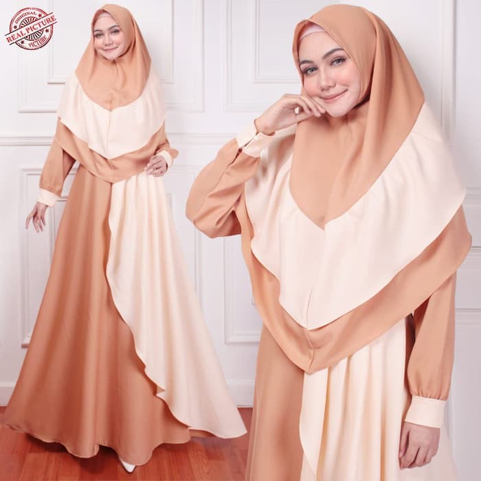 Agra1581 GAMIS PESTA MEWAH Syari CARITA COKLAT CREAM BAJU DRESS UNDANGAN Ktf
