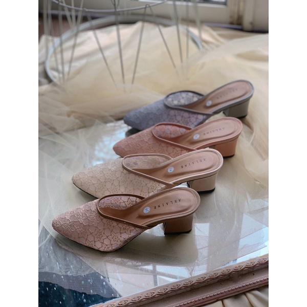 Termurah!!! COD Heels tahu 5cm brukat/ wedding shoes/ sepatu brukat / sepatu payet