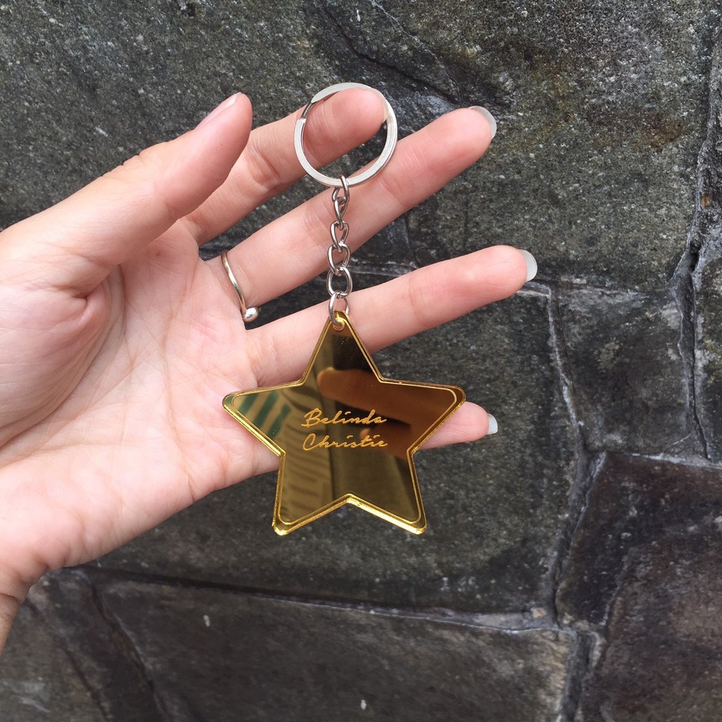 Gantungan Kunci Nama Custom Keychain Star Mirror Gantungan Tas Costum Souvenir Pesta Lucu Unik Kustom