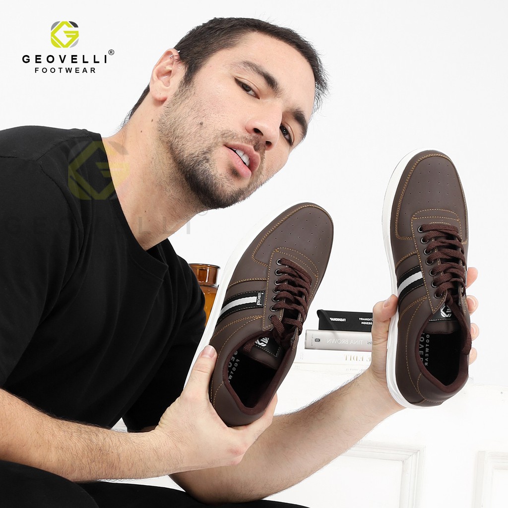 GEOVELLI STORE Sepatu Sneakers Piria Coklat Sneakers Kasual Santai Kerja Cocok Buat Anak Kuliah