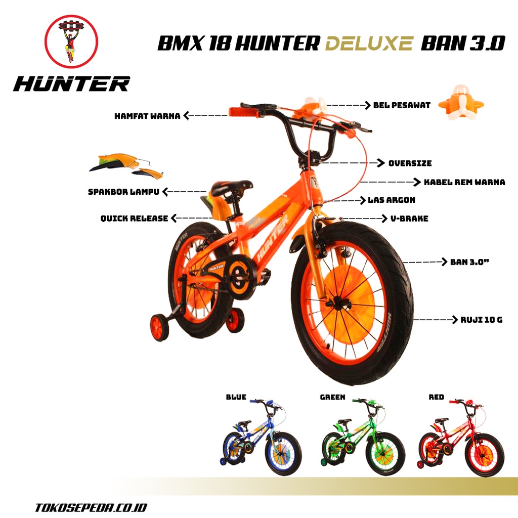 SEPEDA BMX 18 INCH HUNTER DELUXE BAN 3.0 BEL PESAWAT