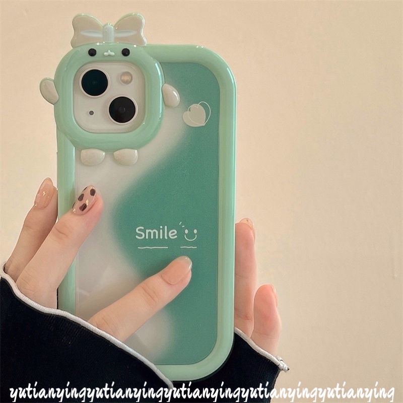 Wave Green Splicing Cartoon Cute Smile Phone Case Compatible for IPhone XR 7 8 6 6S Plus 14 Plus 11 12 13 14 11 Pro Max X XS MAX SE 2020 3D Little Monster Lens Soft Back Cover