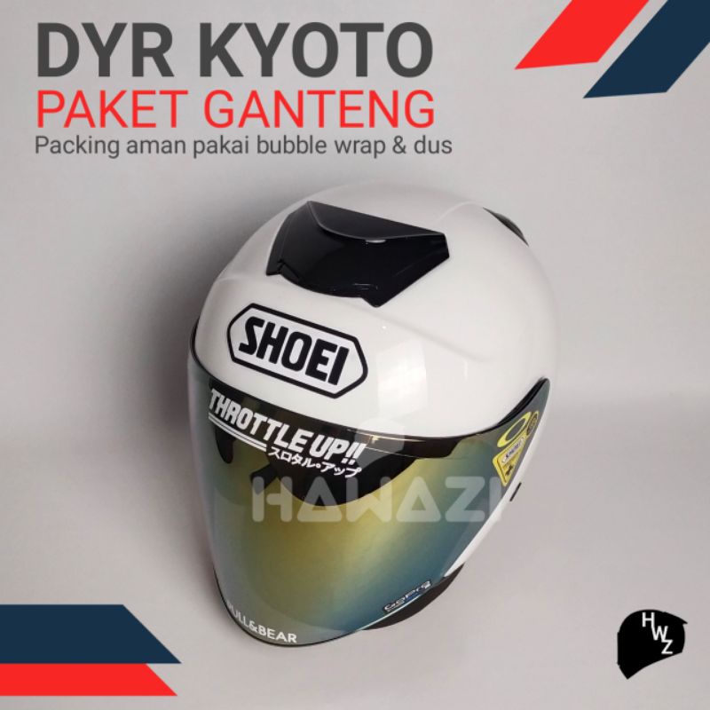 HELM KYOTO DYR PAKET GANTENG | SUDAH TERPASANG STIKER SHOEI | REPLIKA KYT KYOTO PUTIH / BISA COD