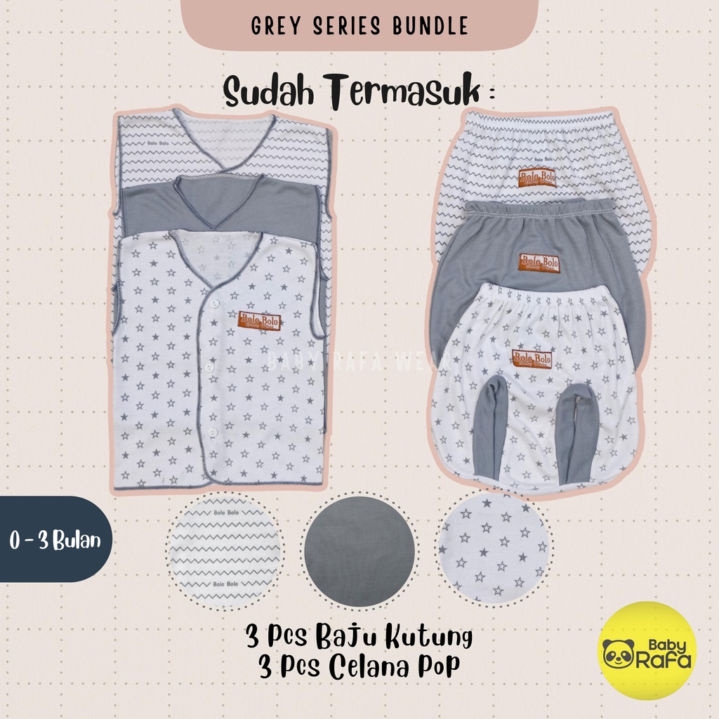 Serian Abu - 18 PCS Paket Lahiran Setelan Baju Bayi Celana Bayi Baru Lahir Gift Set Baby merk SNI Bolo - Bolo Grey Series