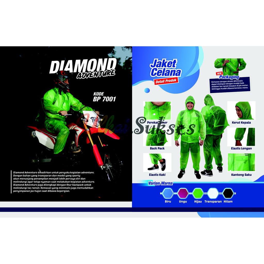 Plevia Jas Hujan Setelan Backpack Transparant BP7001 - Raincoat Dewasa Diamond Adventure Murah Laris