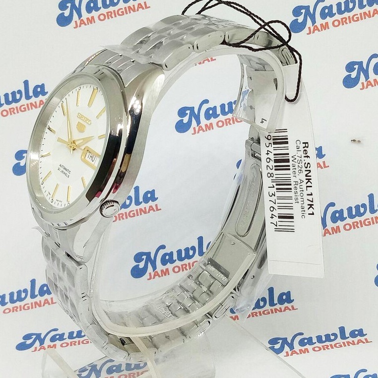 Seiko 5 SNKL17K1 Automatic Gold Tone on White Dial - Jam Tangan Pria SNKL17
