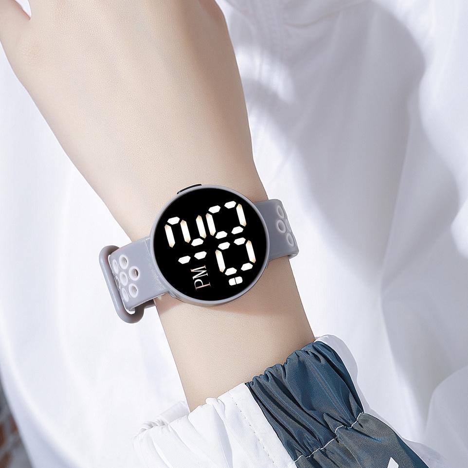 {KZT.19Au22υ}  Jam Tangan Digital Bulat Rubber Couple Anti Air Watch Sprot LED Tali Dua Warna Electr