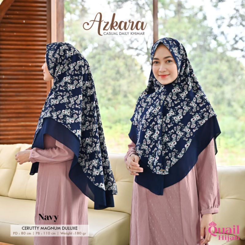 Jilbab Motif / Khimar Motif Kombinasi Polos 2 Layer Azkara Daily QuaiL Hijab