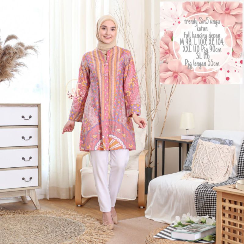 TUNIK BATIK SOFT SHIN5 M-3L JUMBO ATASAN MUSLIM BAJU RESMI BATIK DRESS
