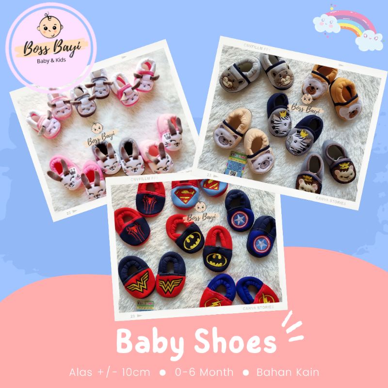 BOSS BAYI - Eeru Baby Shoes / Sepatu Kain Bayi motif animal &amp; karakter 0-6bulan