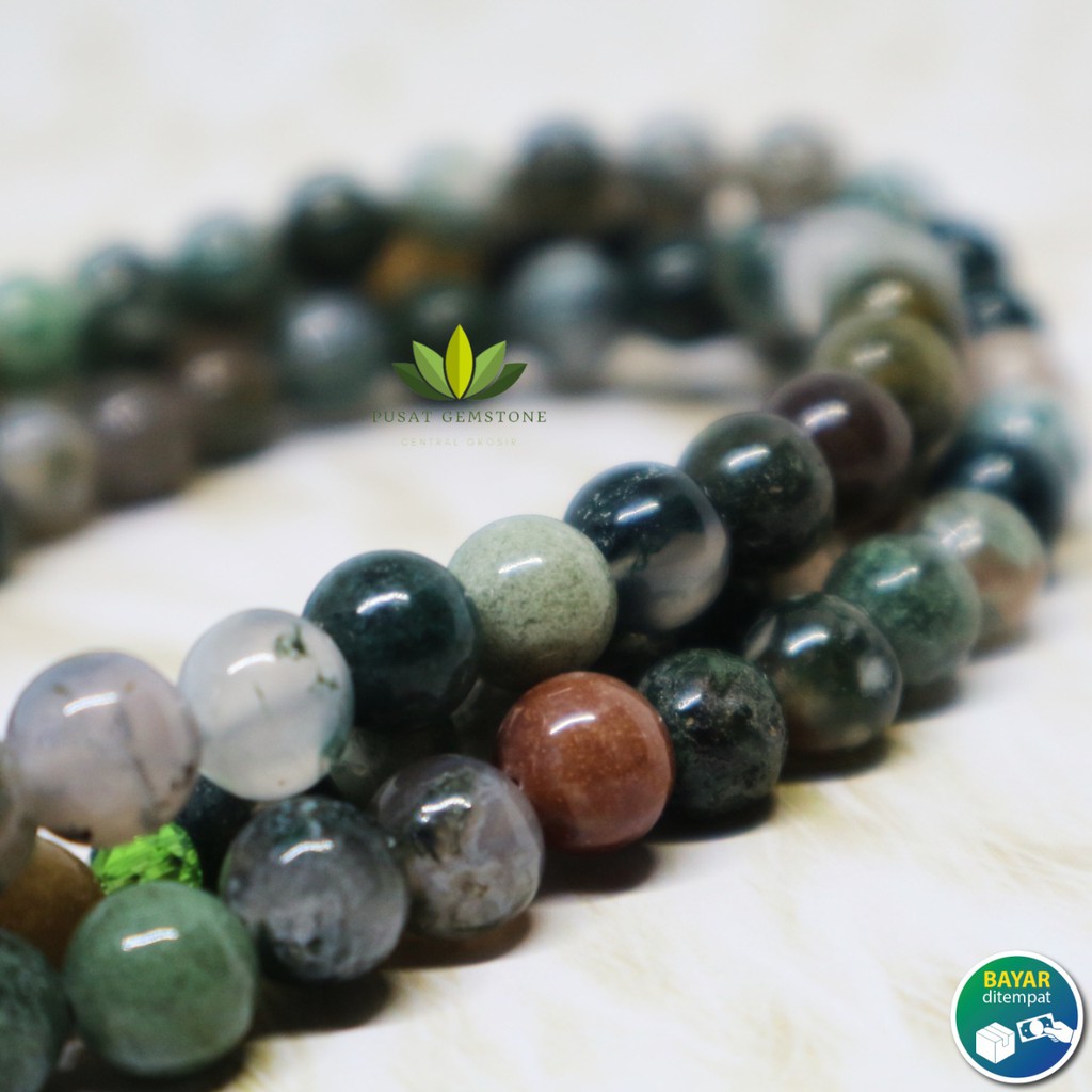 Tasbih Batu Lumut Suliki Hijau Asli Natural 99 Butir 8MM