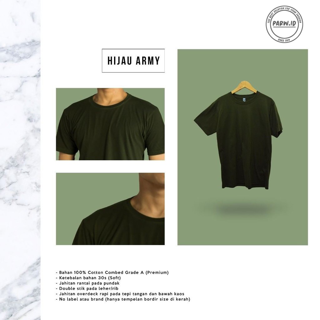 Kaos Polos / Kaos Polos 30s / Kaos Polos Pria / Kaos Polos Wanita / Kaos Hijau Army