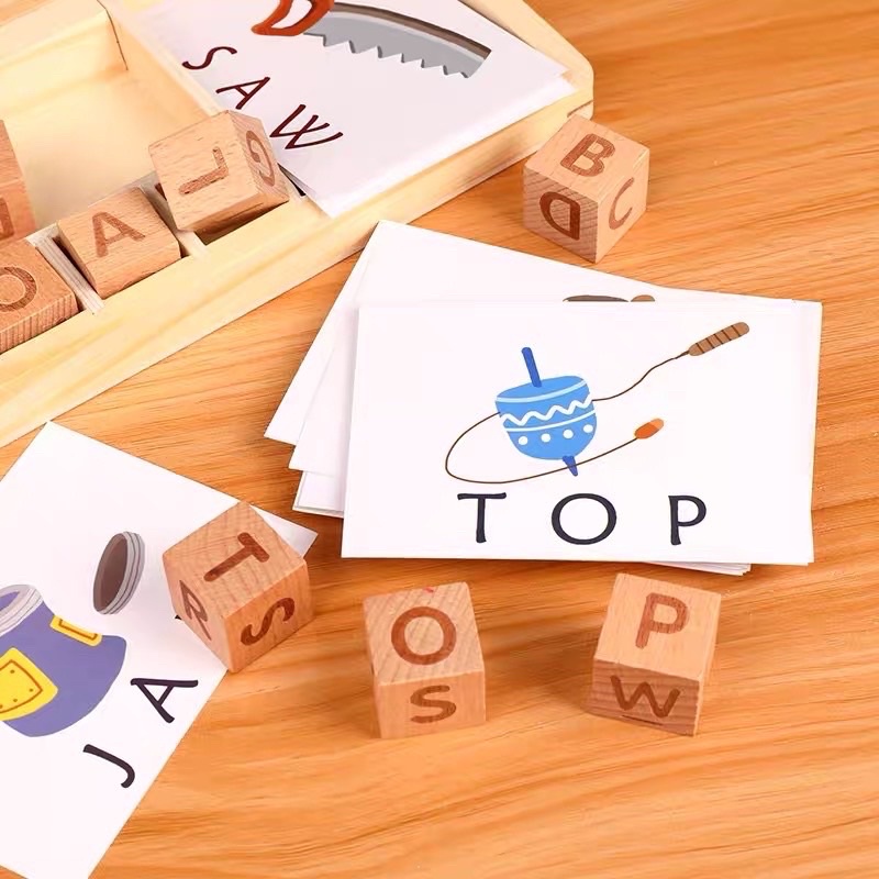 Wooden alphabet learning box - belajar huruf - mengeja - mainan edukasi anak