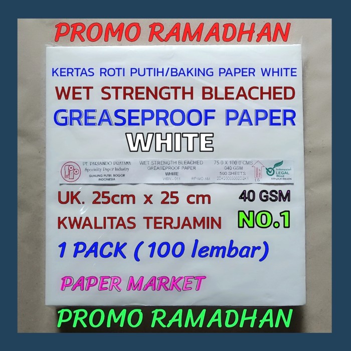 

TERBARU Kertas Roti Putih / Baking Paper Putih 25 x 25cm - 100 lembar