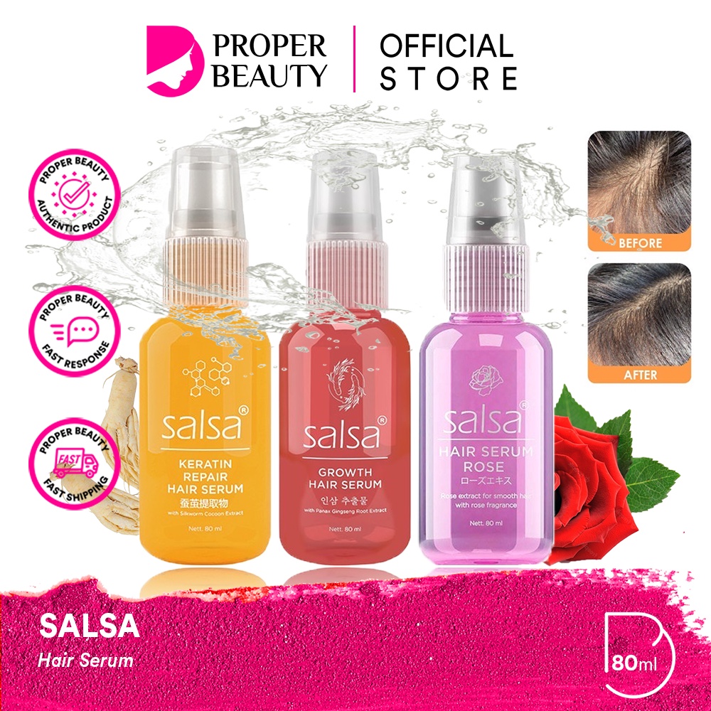 SALSA Hair Serum Indonesia / Perawatan Rambut Kusut Kering Rontok Kusam Bau / Keratin Repair Growth Rose Treatment Spray 80ml / Skincare Hair Care Shampoo Conditioner Creambath Color Parfum Spray / Face Care Facial Wash Cream Sunscreen Mask / Paket Wajah