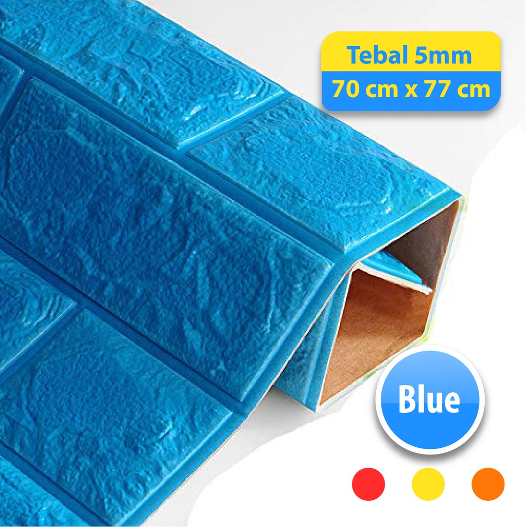 Wallpaper Dinding 3d Foam Motif Batu Bata Tebal Ukuran 70 x 77 Warna Biru Untuk Tembok Dinding