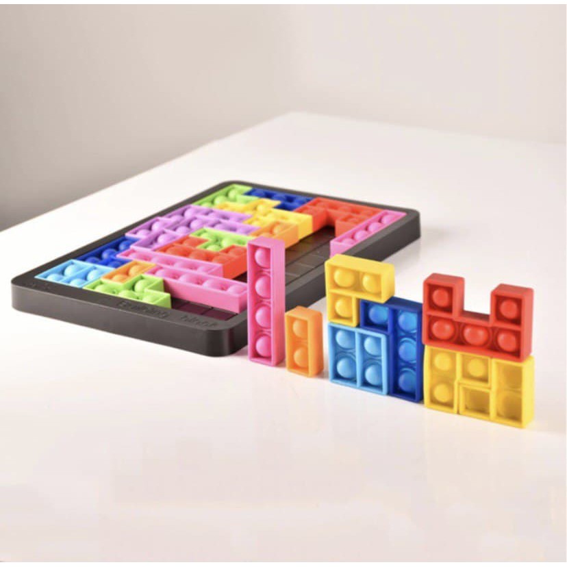 Pop It Tetris Puzzle Building Block Blok Edukasi Fidget Toys Squishy