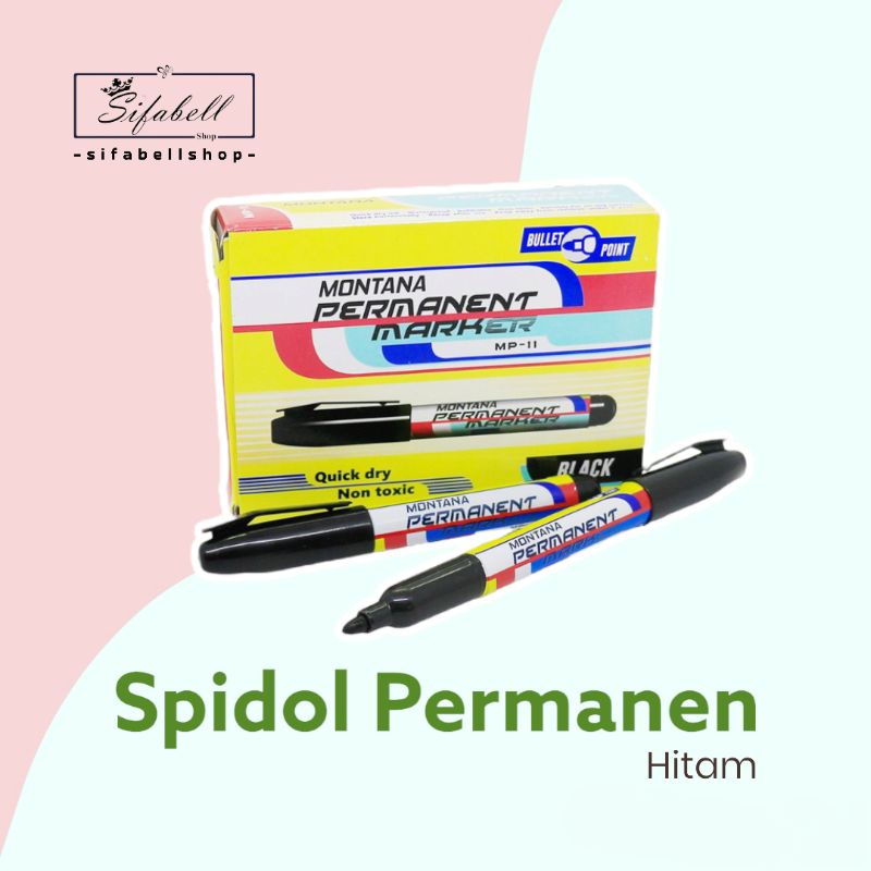 Spidol Permanen Hitam Montana MP-12 Sepidol Hitam Warna Permanent Marker MP12 Ecer Alat Tulis Tinta