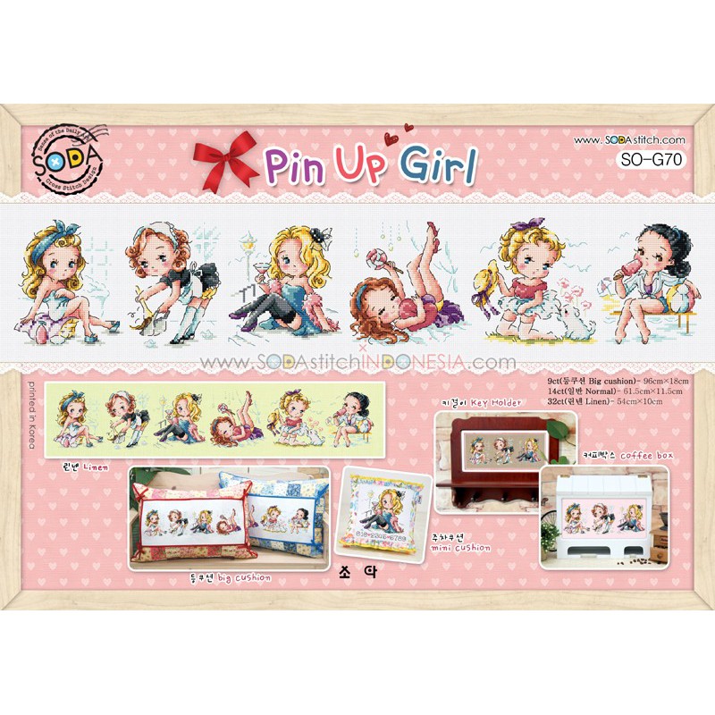 Paket DIY Craft Sulam Kristik Strimin Cross Stitch Sodastitch SO-G70 - Pin Up Girl Lady