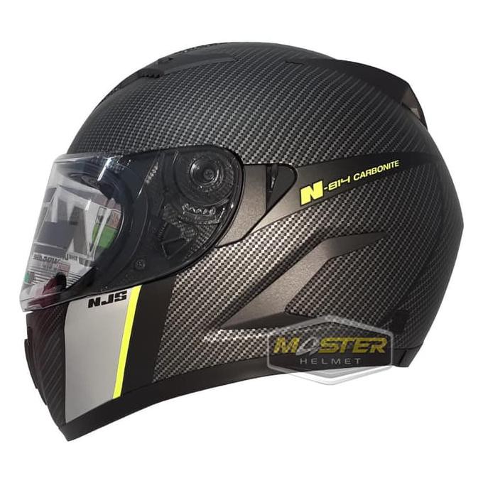 Pengiriman Cepat Helm NJS Fullface NJS Shadow N 814 R Black doff yellow stabilo - M DISKON