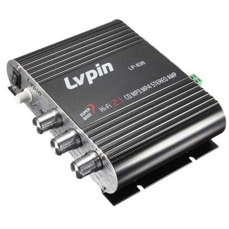 Amplifier LVPIN Mini HiFi Stereo Treble Bass Booster 12V 20W LP-838