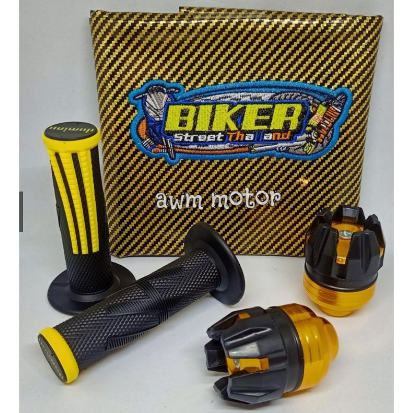 Paket murah Sarung Jok bikers, jalu as + handgrip, Kulit jok bikers karbon, jalu as depan, handgrip