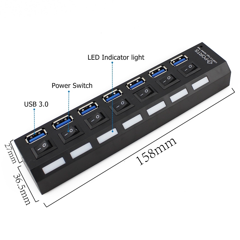 Usb 3.0 Hub Multi USB Splitter USB 3hab Menggunakan Power Adapter Hub USB 3.0 7port Expander Dengan Lampu LED Dan Saklar Untuk Aksesoris Komputer PC