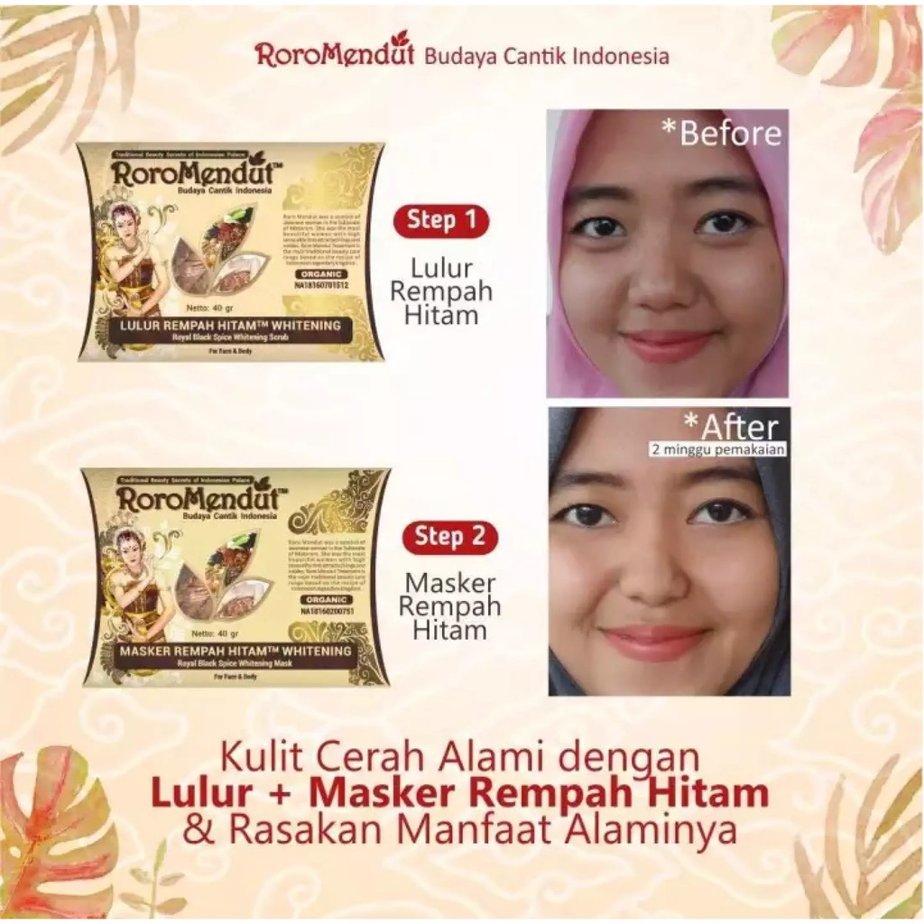 Roro Mendut Lulur Rempah Hitam Whitening Scrub Pemutih Kulit Wajah / Badan 20gr &amp; 40gr