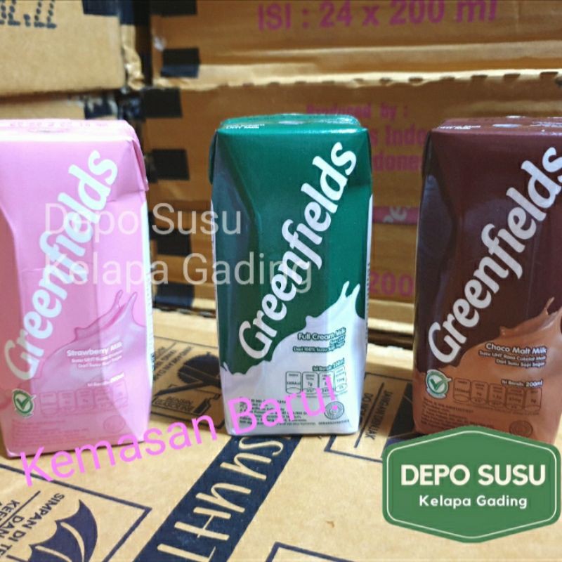 Susu Greenfields UHT 250 ml Full Cream Coklat Strawberry Milk | Greenfield 250ml Choco Malt Fresh