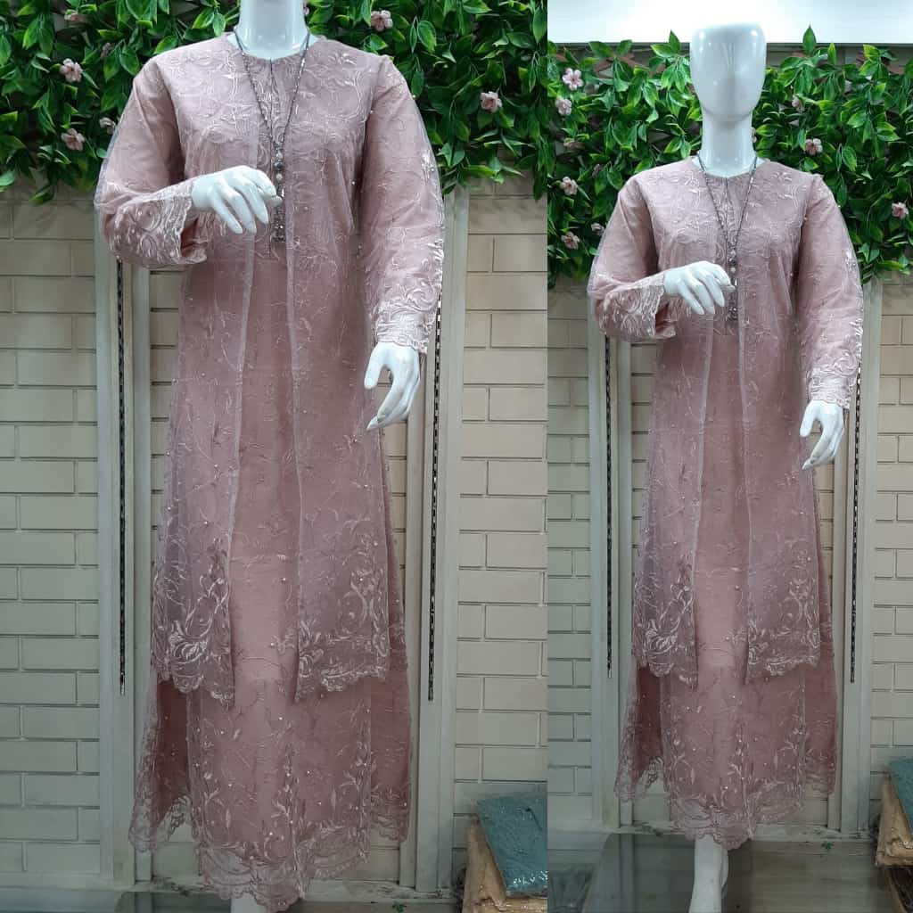 promo long gamis full tulle mutiara bordir / gamis pesta