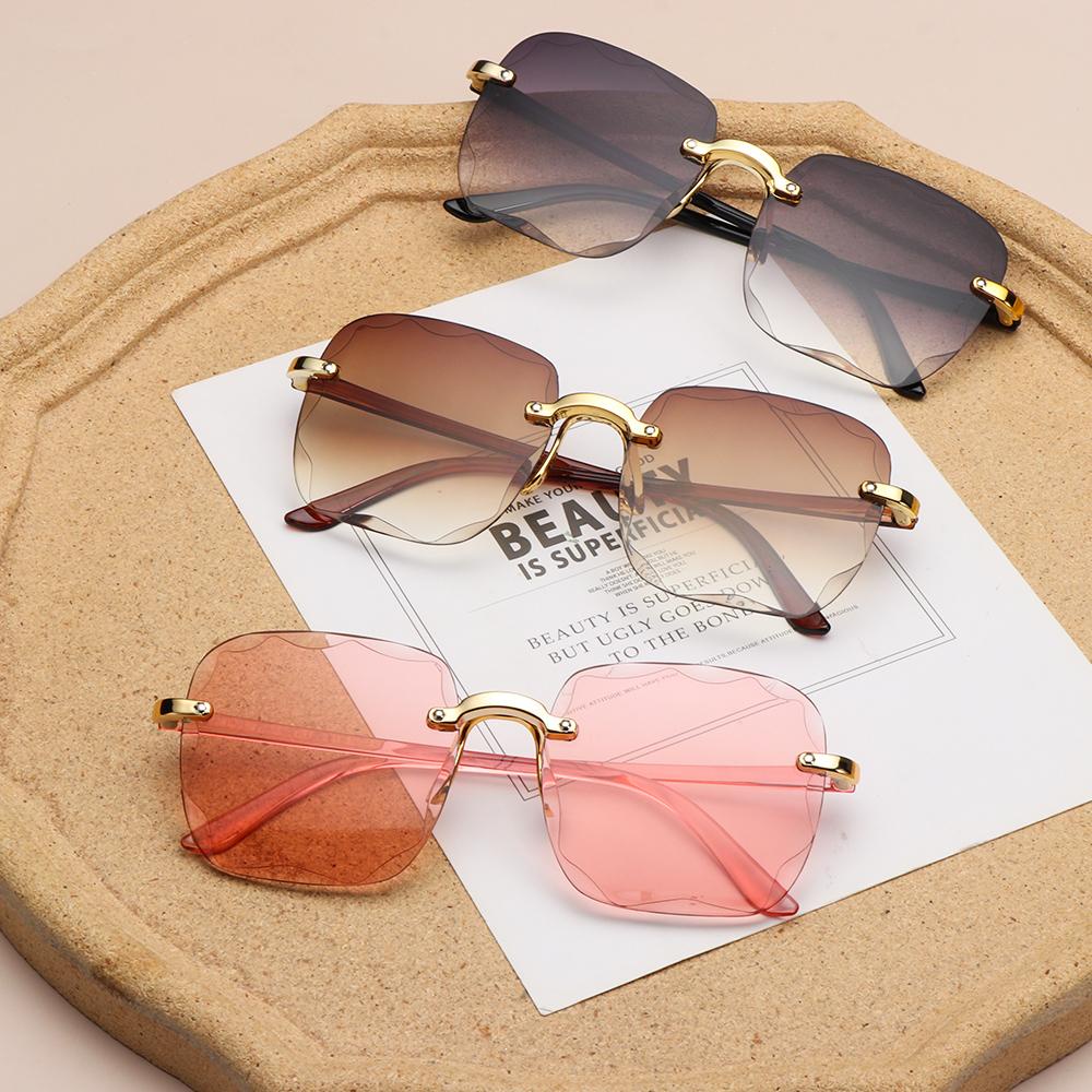 R-flower Square Rimless Sunglasses Untuk Wanita Berwarna UV400 Gradient Sun Glasses Eyewear